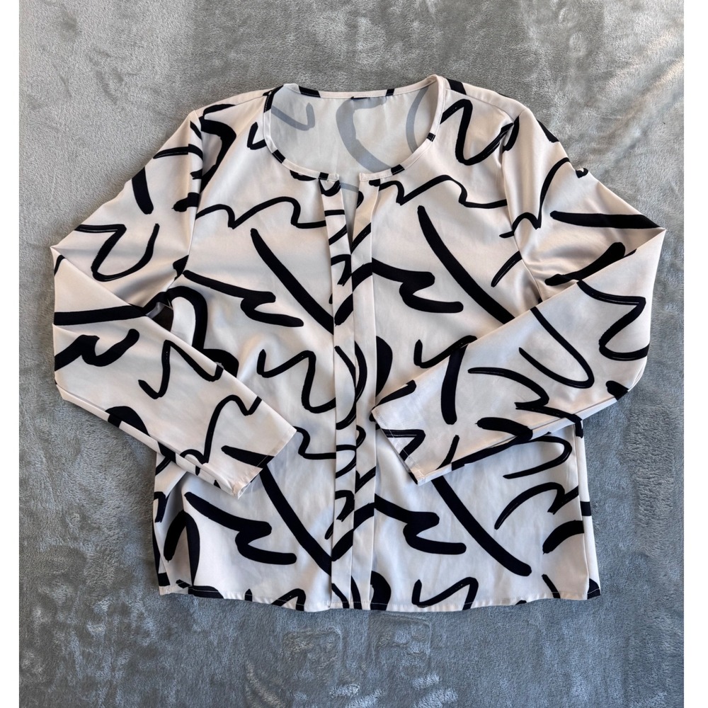 Abstract Print Blouse Womens Small Black White Minimalist Chic Workwear Top